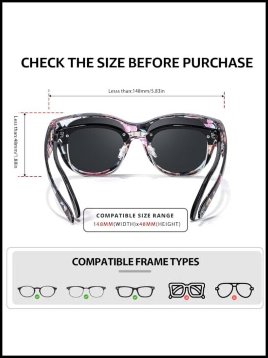Polarized Fit Over Glasses Sunglasses for Women UV400 Protection Driving 2 Pack